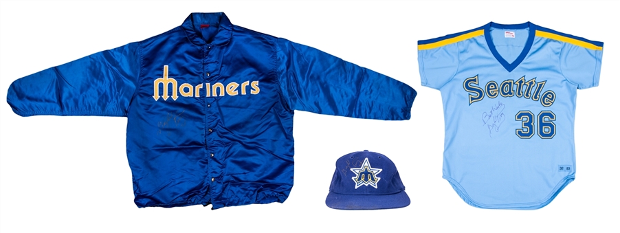 1983 Gaylord Perry Game Used & Signed Seattle Mariners Road Jersey, Jacket & Cap (MEARS A10 & JSA Auction LOA)